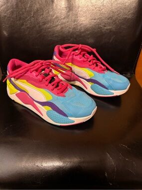 Puma RS-X3 Puzzle Sneakers Womens 9 Pink Blue Green Running Shoes 373797-08